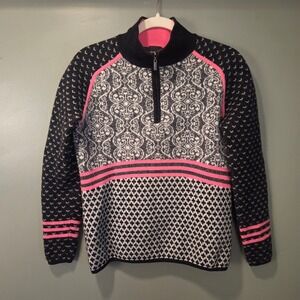 BOGA Women's Merino Wool Blend Quarter Zip Sweater Size M Black Pink